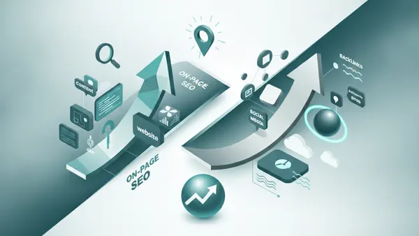 แผนภาพเปรียบเทียบ On-Page และ Off-Page SEO แสดงองค์ประกอบหลักของทั้งสองฝั่ง