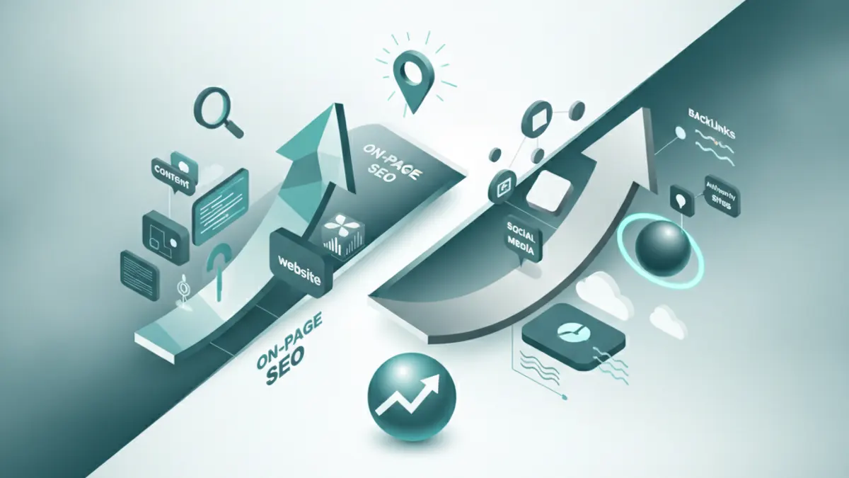 แผนภาพเปรียบเทียบ On-Page และ Off-Page SEO แสดงองค์ประกอบหลักของทั้งสองฝั่ง