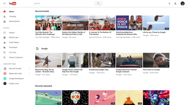 youtube home